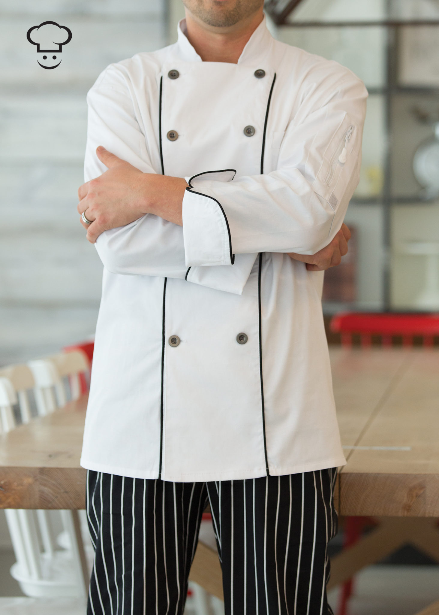 Happy Chef Modern Fit Piped Executive Chef Coat Club Resort Business   13 HC TXA 1708 CRB Product Showcase 