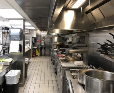 commercial kitchen: pots on stove