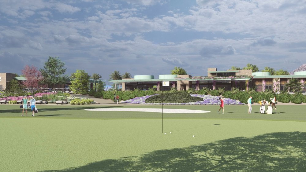 Rendering of golf course and clubhouse.