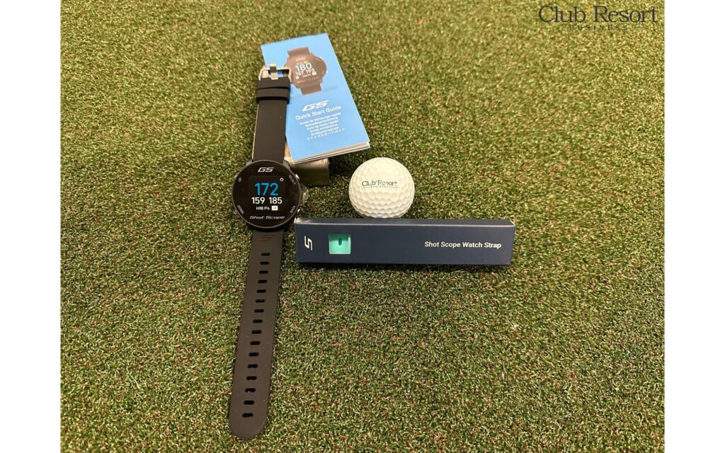 GPS golf watch and golf ball.